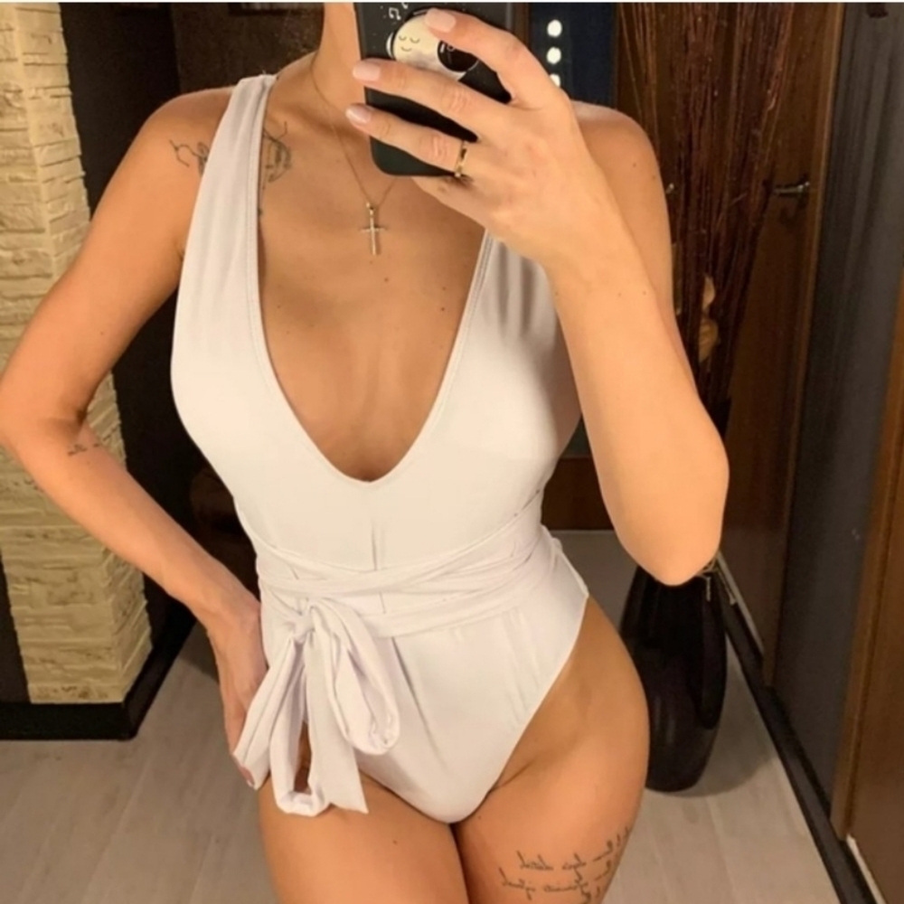 New Sexy White Multi Wrap One piece Swimsuit Size L
